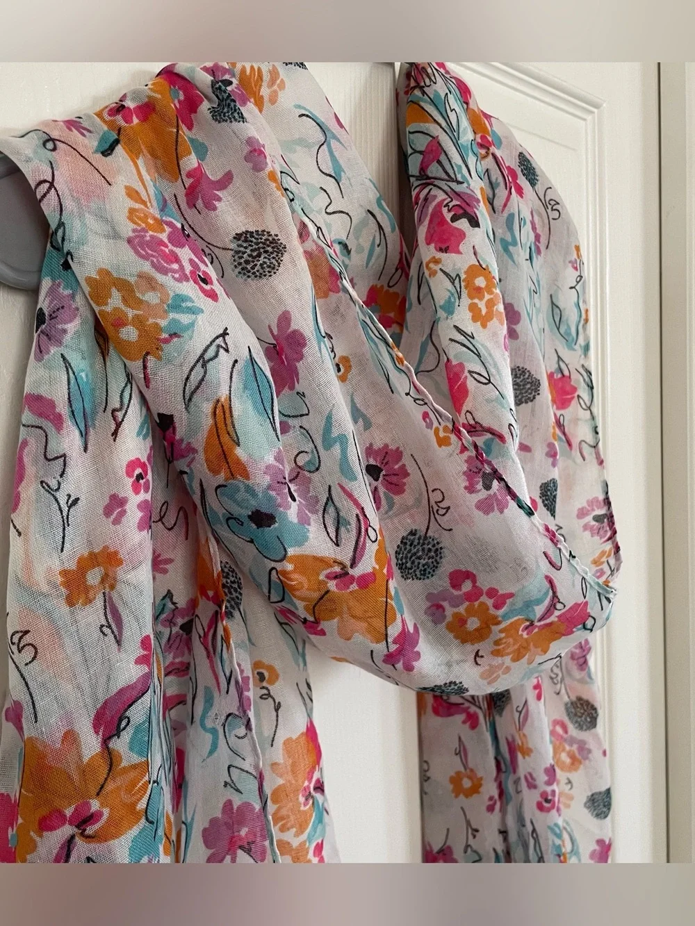 Sheer Floral Print Fashion Scarf with Tassels